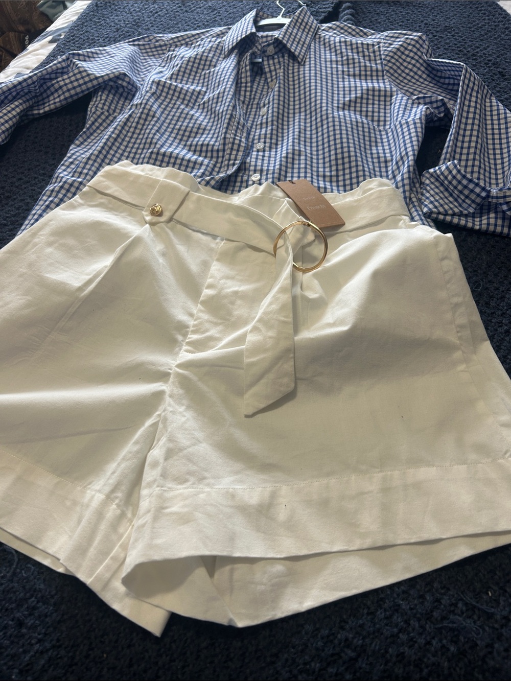 Splendid white High-Waist Paperbag Shorts with Tie Belt